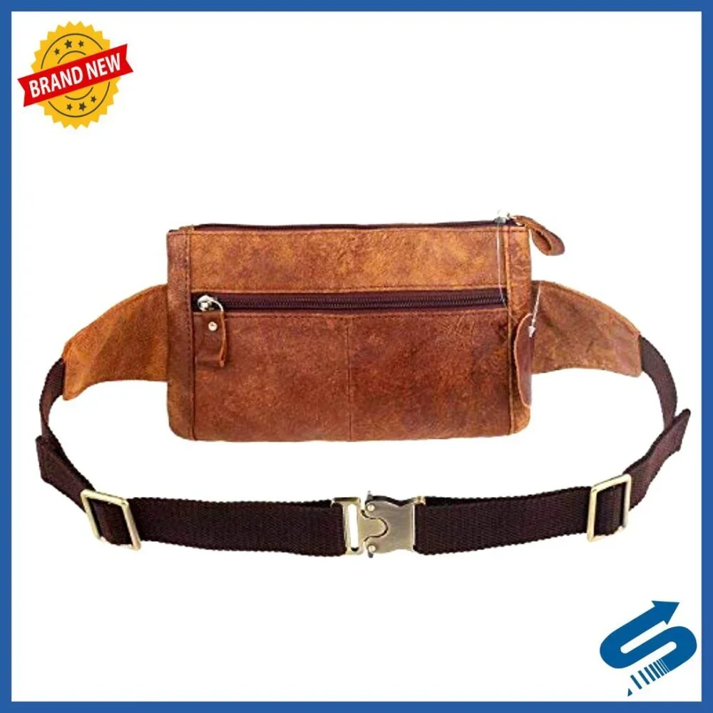 Genuine Leather Waist Bag Fanny Pack Adjustable Strap Travel Running